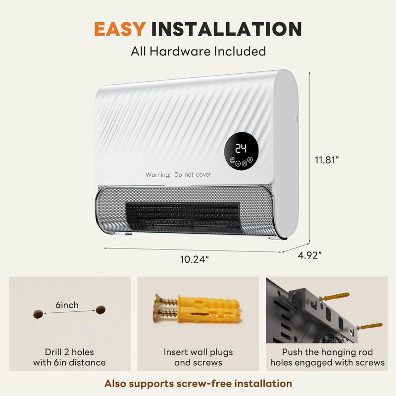 Rejuvia 1500W Smart Wall Heater | Fast Heating, Remote Control, 3 Fan Speeds